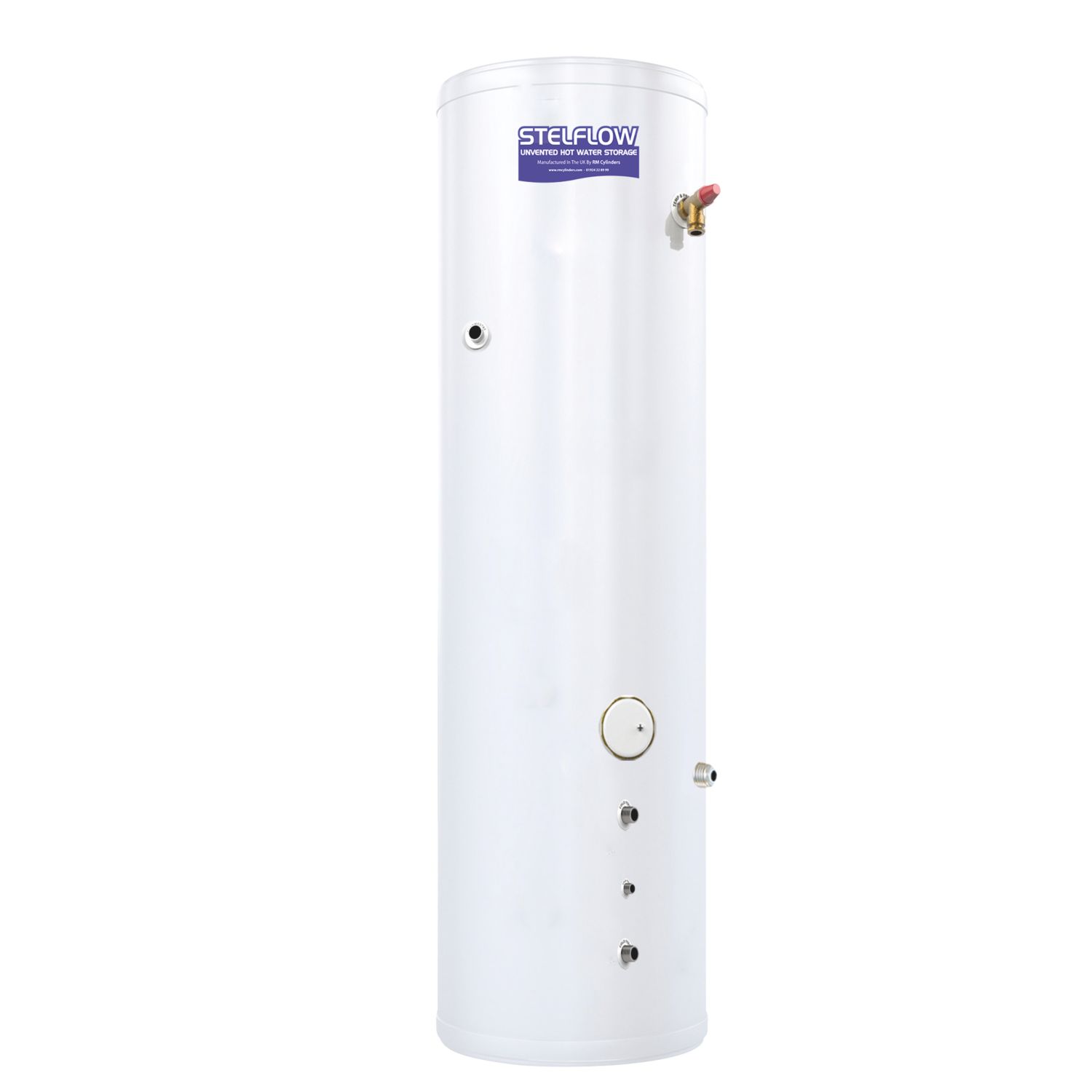RM Cylinders Stelflow Indirect Unvented High Gain Twin Coil Hot Water Cylinder 210Ltr 3kW (631PG)