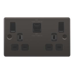 LAP  13A 2-Gang SP Switched Socket + 3A 45W 2-Outlet Type A & C USB Charger Black Nickel with Black Inserts