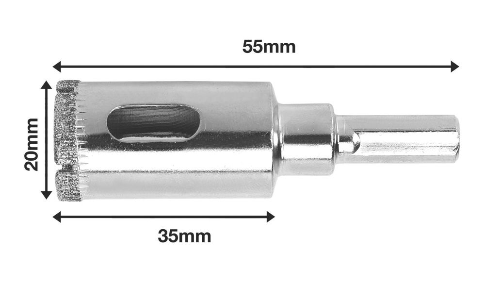 Titan Wet Diamond Holesaw 20mm x 65mm Screwfix