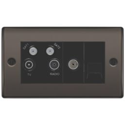 British General Nexus Metal 4-Gang Quadruplex TV Socket Black Nickel