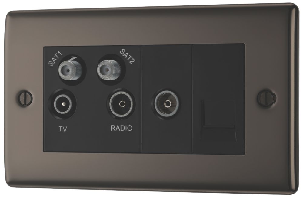 British General Nexus Metal 4-Gang Quadruplex TV Socket Black Nickel