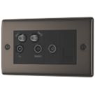 British General Nexus Metal 4-Gang Quadruplex TV Socket Black Nickel