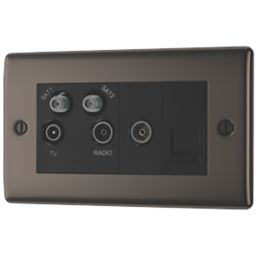 British General Nexus Metal 4-Gang Quadruplex TV Socket Black Nickel