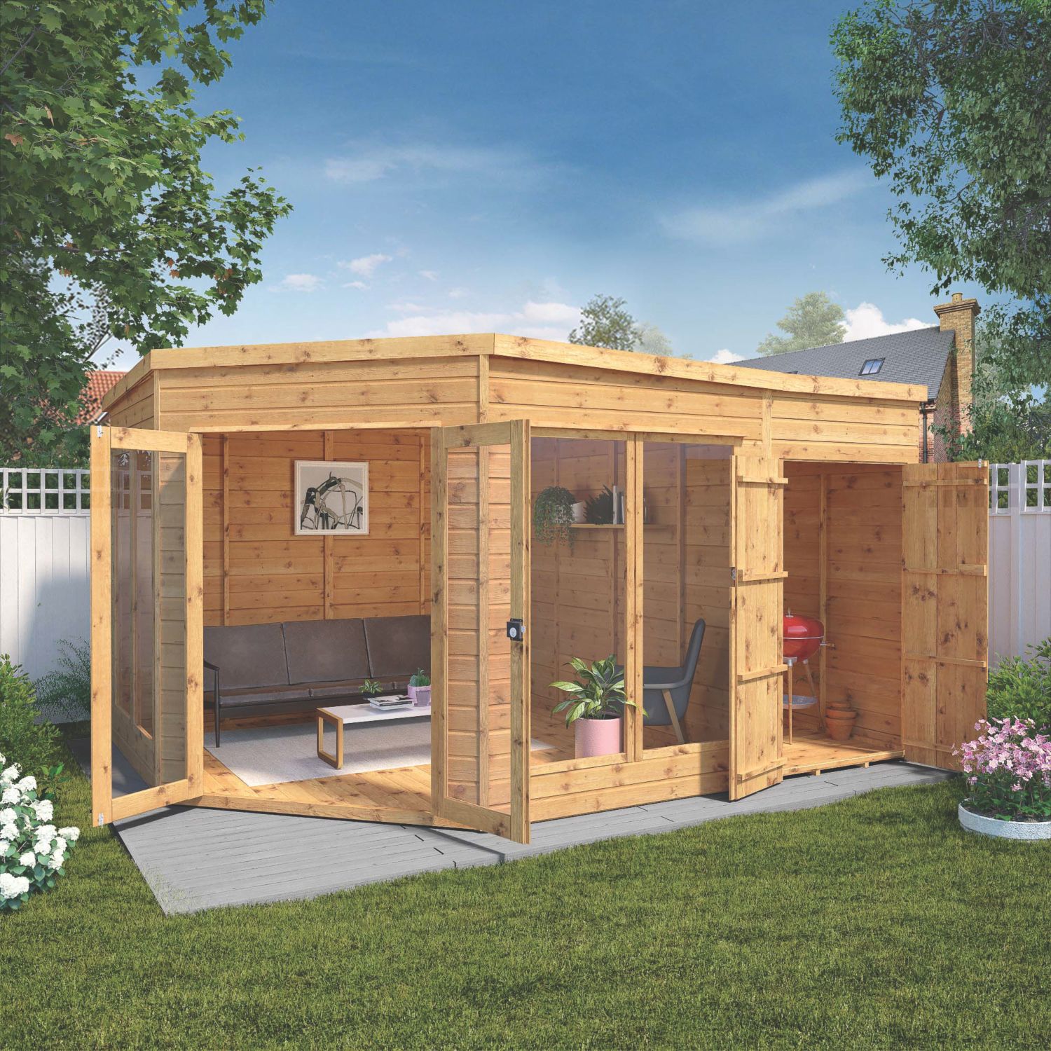 Mercia Corner 13' x 9' (Nominal) Pent Tongue & Groove Timber Summerhouse & Shed (631YL)