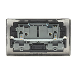 British General Nexus Metal 13A 2-Gang DP Switched Plug Socket Brushed Iridium  with Black Inserts