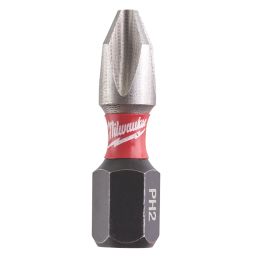 Milwaukee Shockwave 1/4" 25mm Straight Shank PH2 Screwdriver Bits 25 Pack