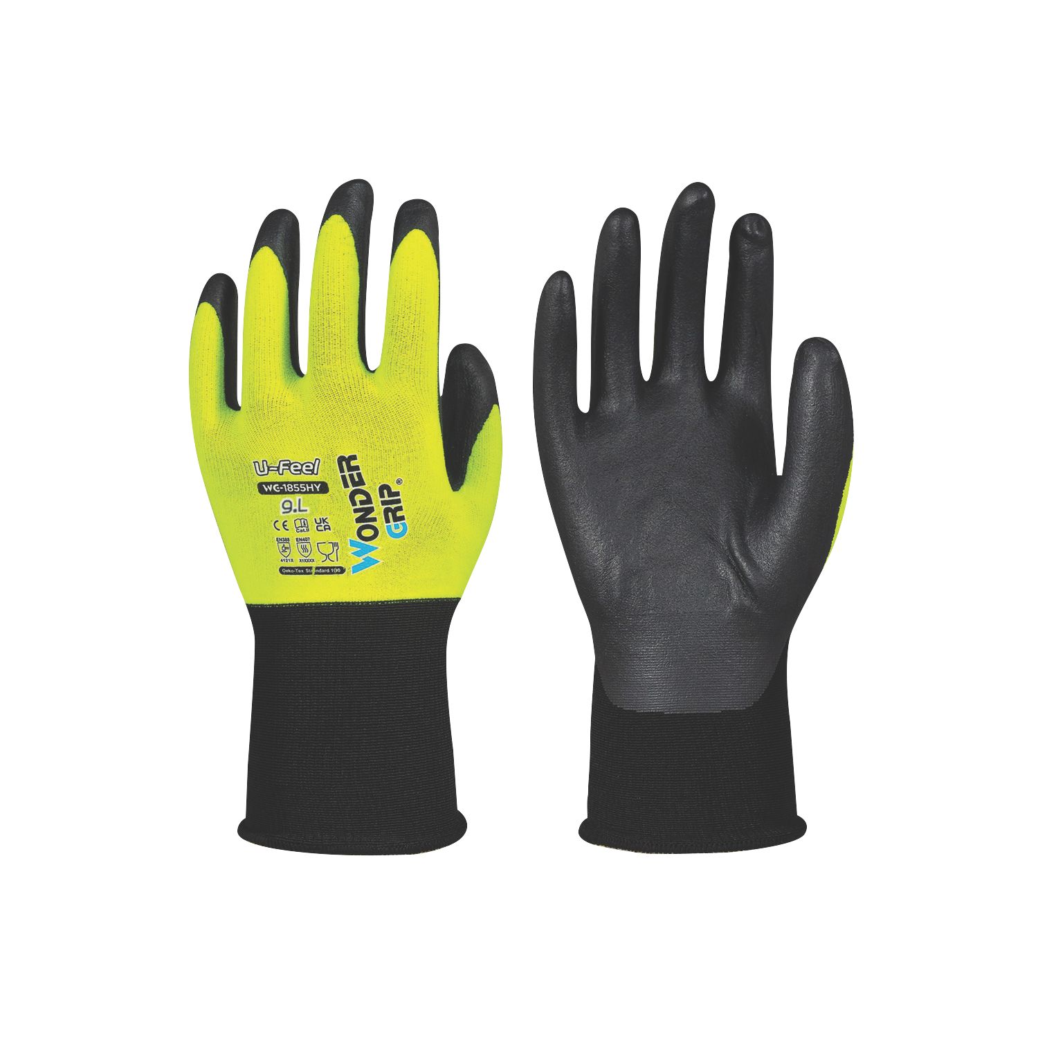 Wonder Grip WG-1855HY U-FEEL Protective Work Gloves High-Vis Yellow/Black Large (632PP)