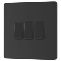 British General Evolve 20 A  16AX 3-Gang 2-Way Light Switch  Matt Black with Black Inserts