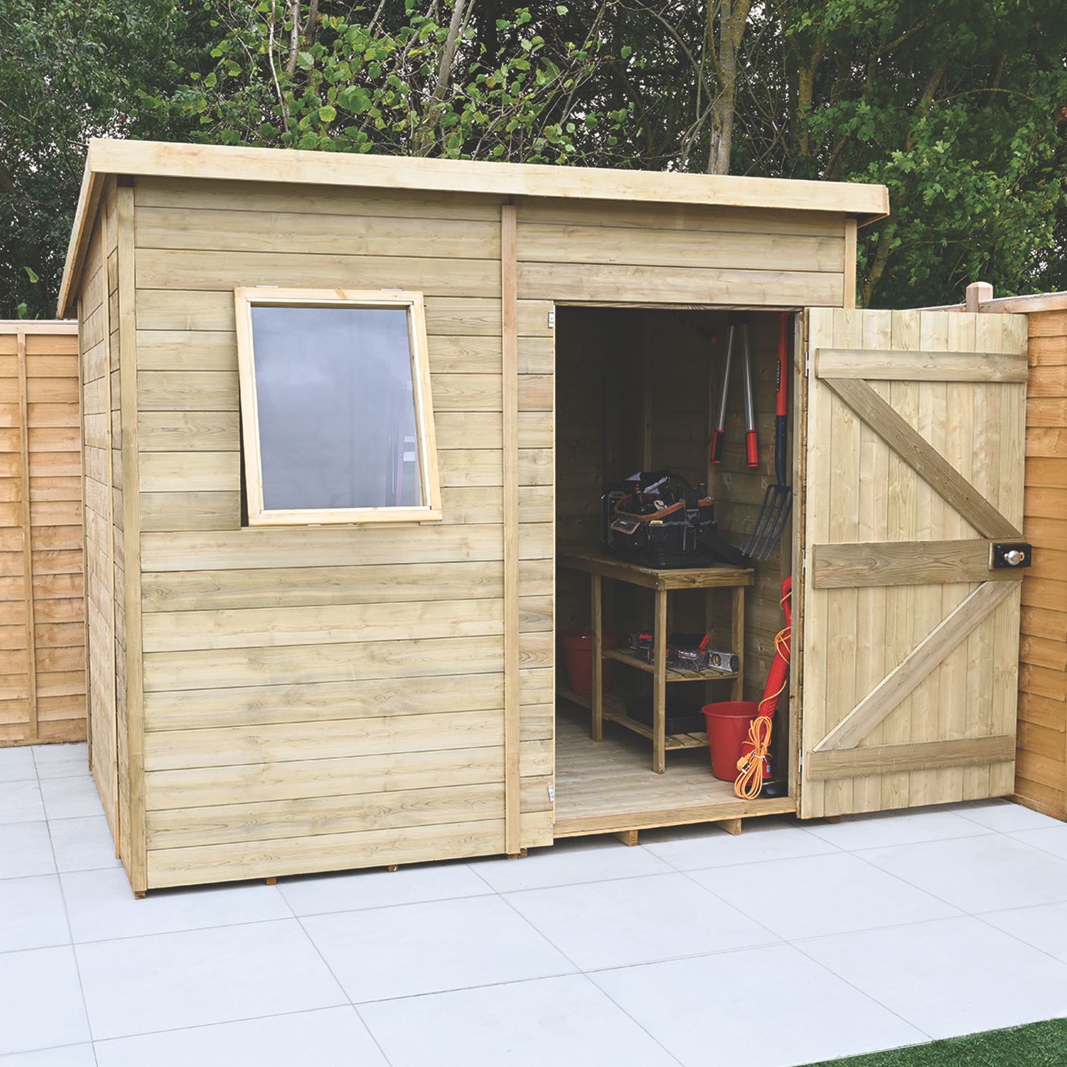 Forest Timberdale 8' x 6' 6" (Nominal) Pent Tongue & Groove Timber Shed with Base (632TF)