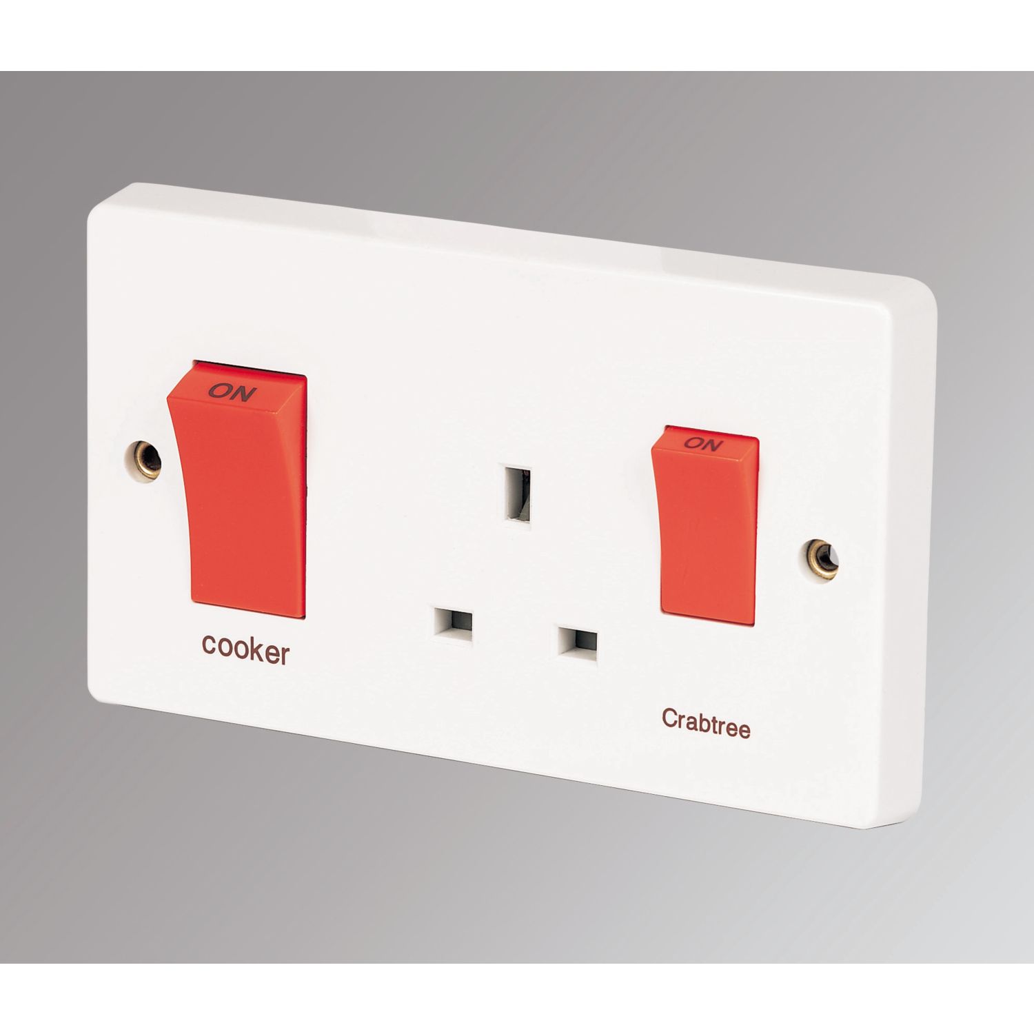 Crabtree Capital 45A 2-Gang DP Cooker Switch & 13A DP Switched Socket White (63376)