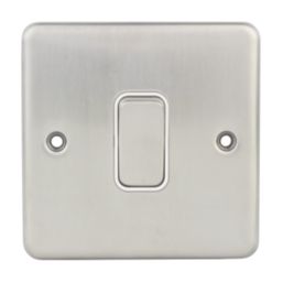 Hager Sollysta WRPS12BSW 10AX 1-Gang 2-Way Light Switch  Brushed Steel with White Inserts
