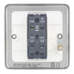 Hager Sollysta WRPS12BSW 10AX 1-Gang 2-Way Light Switch  Brushed Steel with White Inserts
