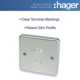 Hager Sollysta WRPS12BSW 10AX 1-Gang 2-Way Light Switch  Brushed Steel with White Inserts