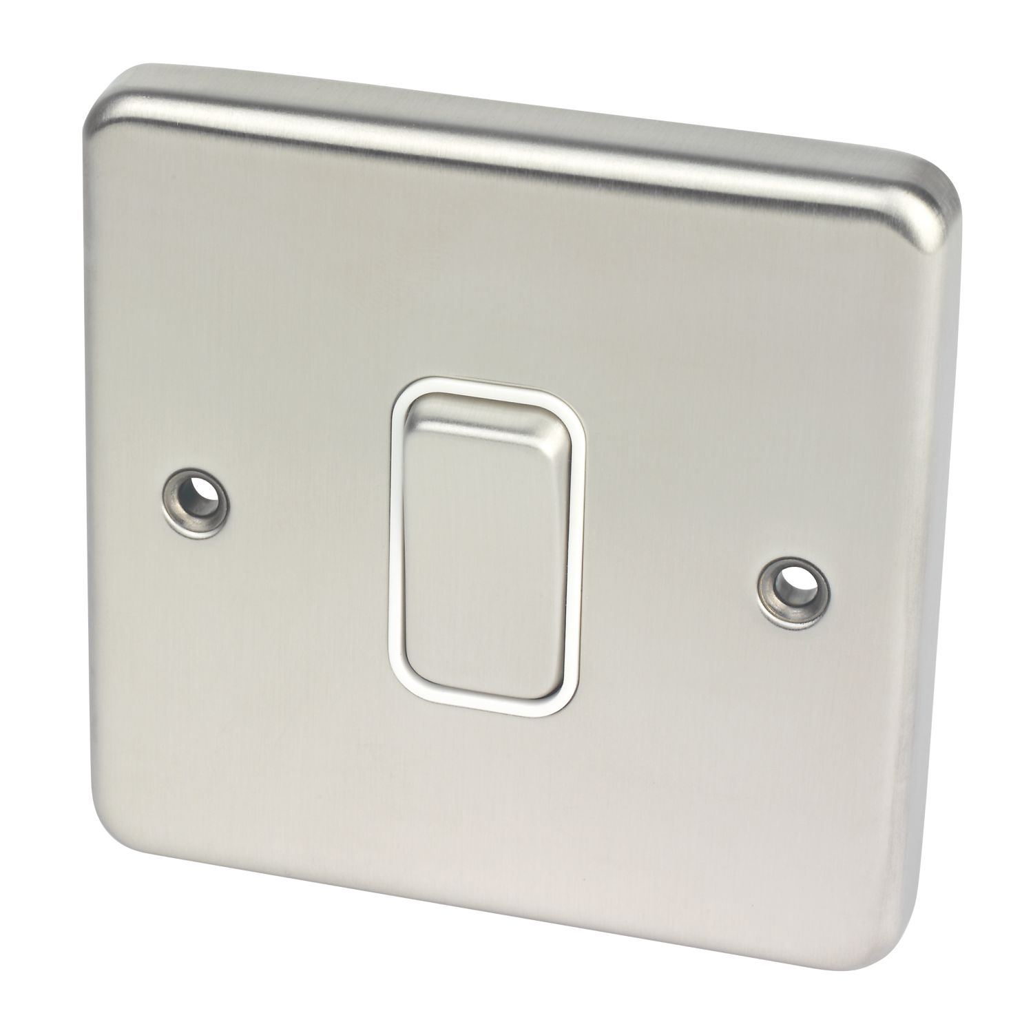 Hager Sollysta WRPS12BSW 10AX 1-Gang 2-Way Light Switch Brushed Steel with White Inserts (633AM)