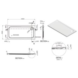 Essentials Rome Rectangular Shower Tray Gloss 1400mm x 700mm x 45mm