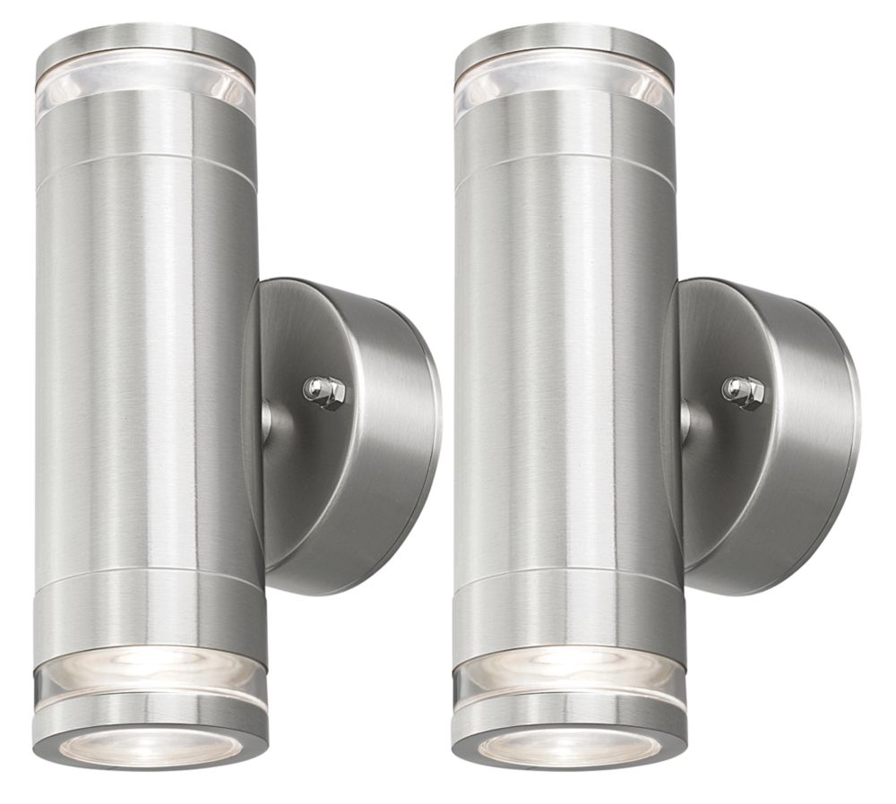 4lite Marinus Outdoor Up & Down Wall Light Silver 2 Pack Screwfix