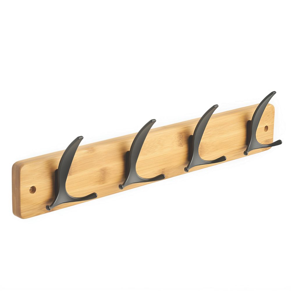 Hardware Solutions 4-Hook Rail Bamboo 450mm x 70mm - Screwfix