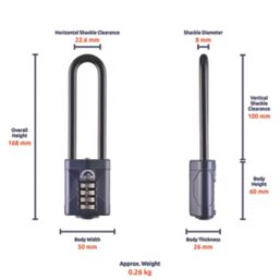 Squire CP50/4 Water-Resistant Long Shackle Combination  Padlock Blue 50mm