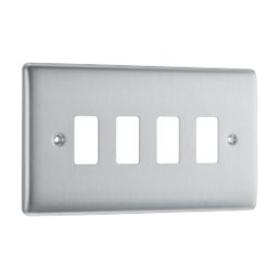British General Nexus Grid 4-Module Grid Faceplate Brushed Steel