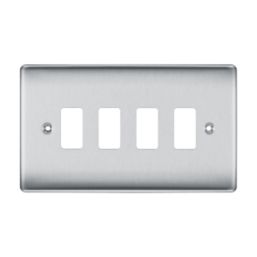 British General Nexus Grid 4-Module Grid Faceplate Brushed Steel
