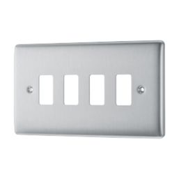 British General Nexus Grid 4-Module Grid Faceplate Brushed Steel