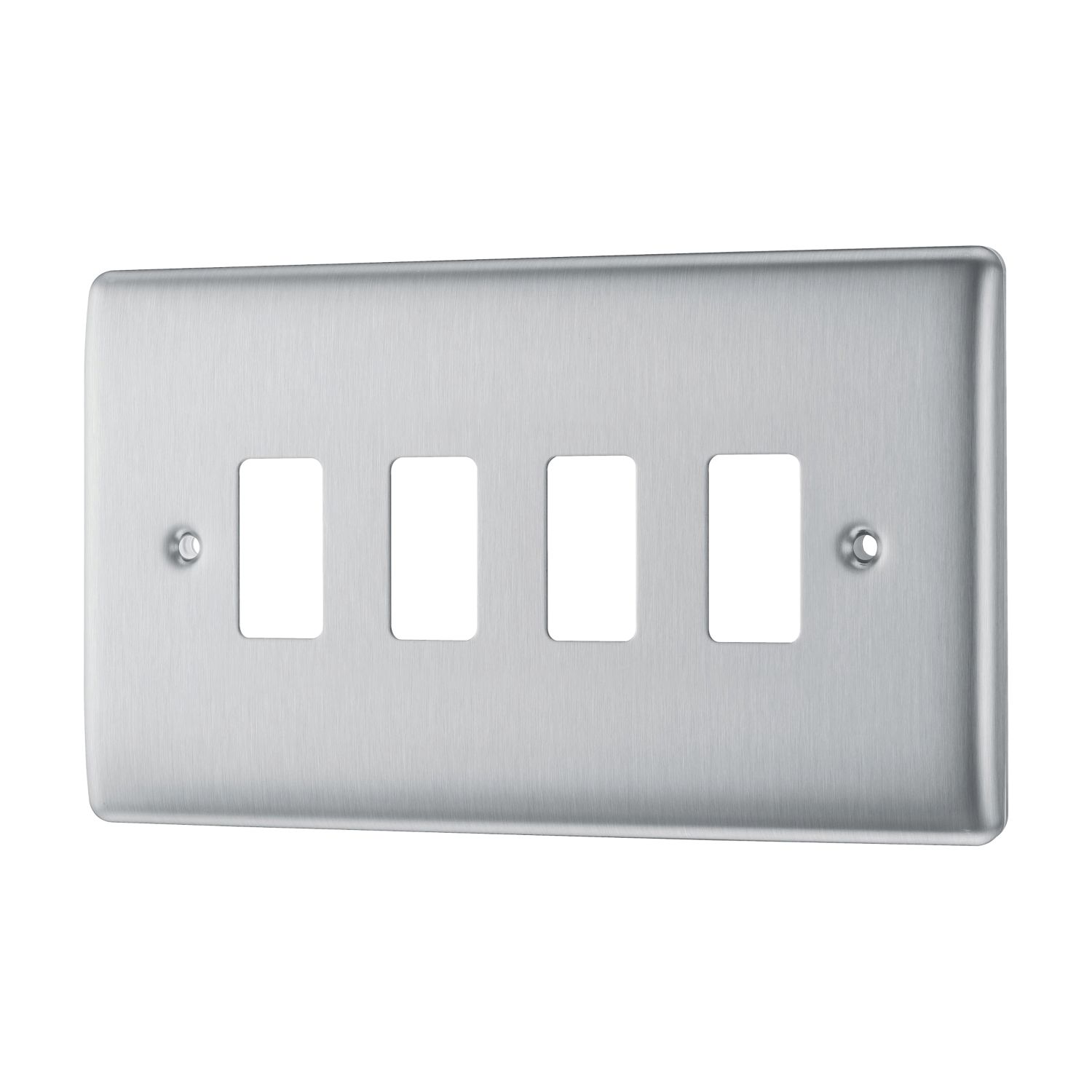 British General Nexus Grid 4-Module Grid Faceplate Brushed Steel (633RF)