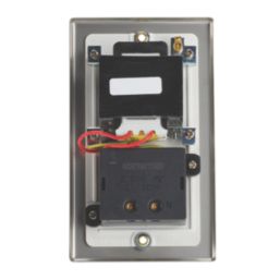 Contactum Iconic 2-Gang Dual Voltage Shaver Socket 115 - 230V Brushed Steel with White Inserts