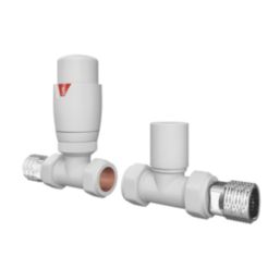 ETAL Danva 15mm x 1/2" Matt White Straight Modern Thermostatic Radiator Valve & Lockshield