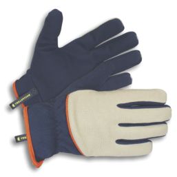 ClipGlove Stretch Fit   Synthetic Leather Gardening Gloves Navy / Cream Medium