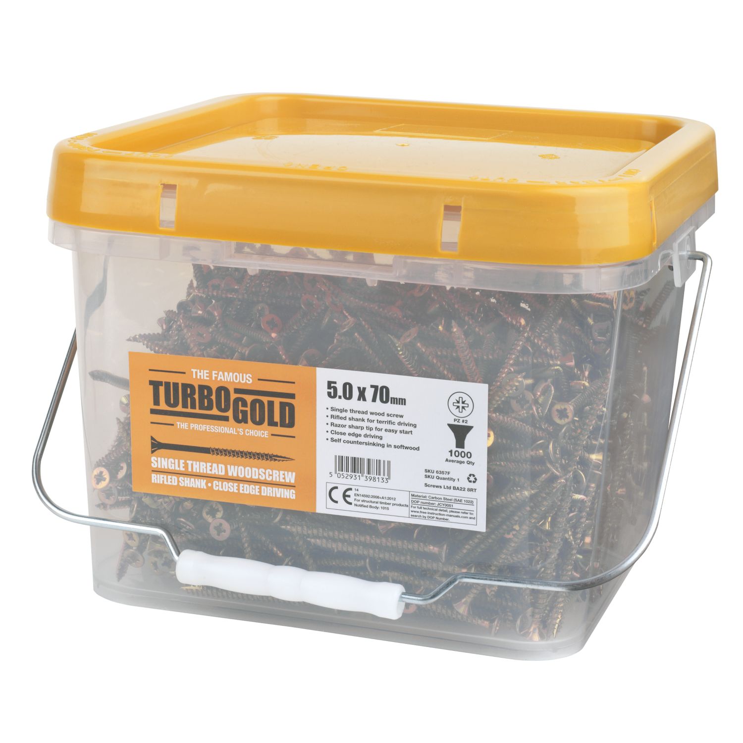 TurboGold PZ Double-Countersunk Multipurpose Screws 5mm x 70mm 1000 Pack (6357F)