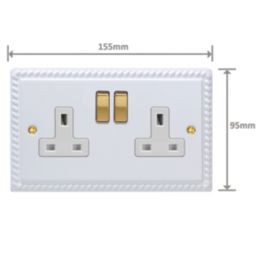 Varilight  13A 2-Gang 2-Pole Switched Socket Georgian White  with White Inserts