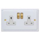 Varilight  13A 2-Gang 2-Pole Switched Socket Georgian White  with White Inserts