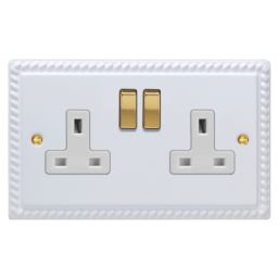 Varilight  13A 2-Gang 2-Pole Switched Socket Georgian White  with White Inserts