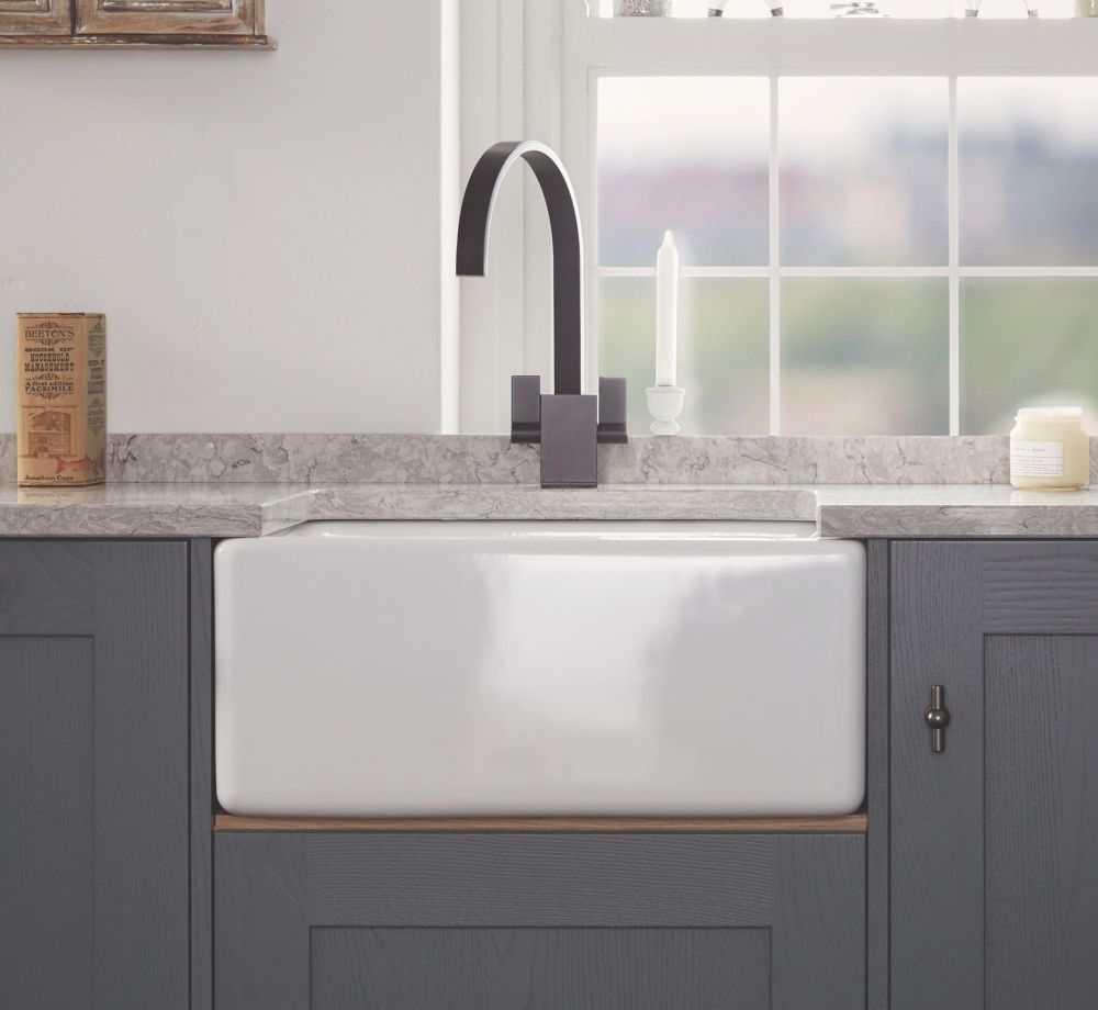 Abode  1 Bowl Fireclay Ceramic Kitchen Sink White 595mm x 455mm x 277mm