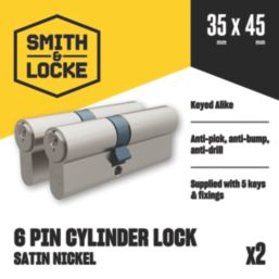 Smith & Locke 1 Star 6-Pin Euro Double Cylinder Locks 35-45 (80mm) Silver 2 Pack