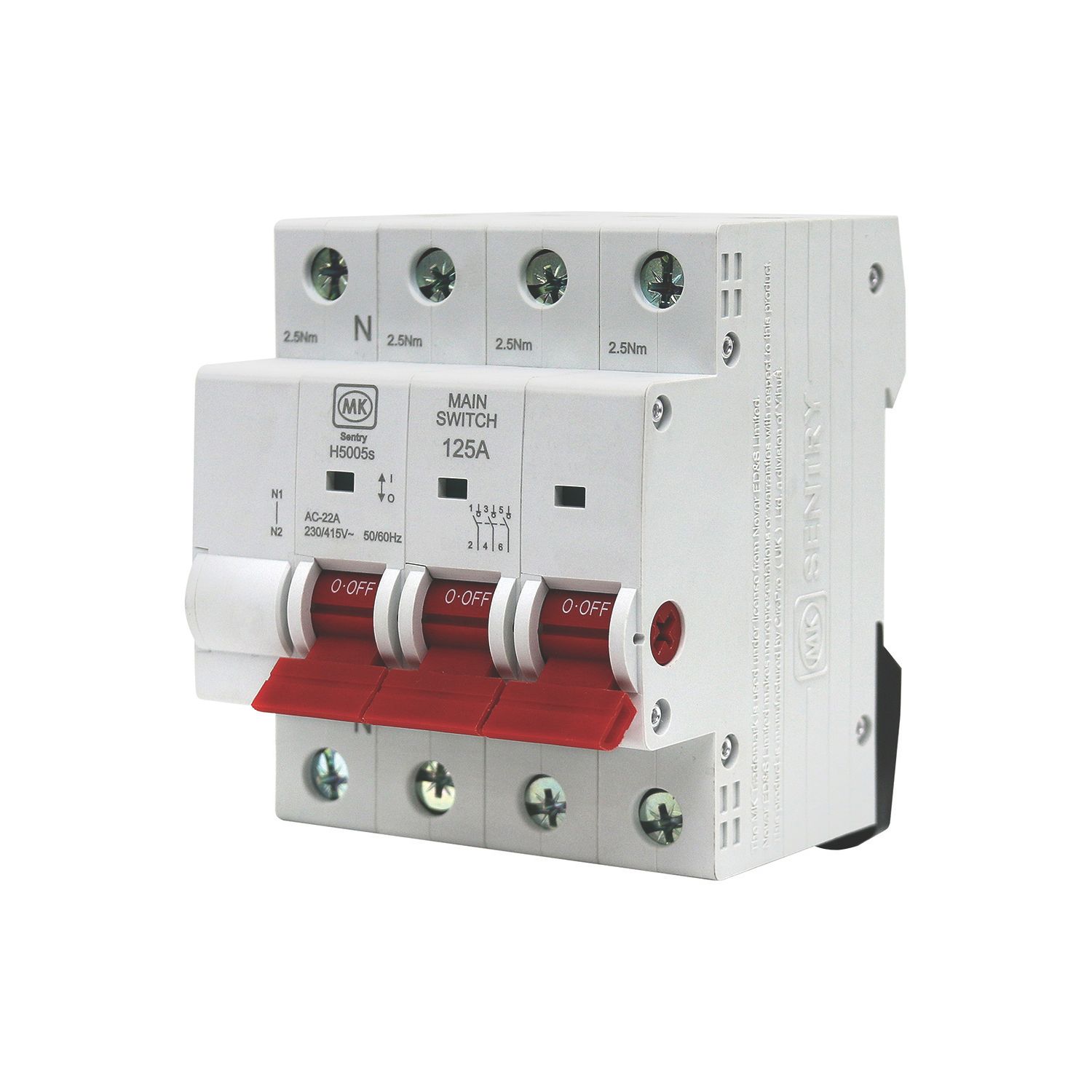 MK Sentry H5005S 125A 3P+N+E Unfused 3-Phase Disconnector (635YW)