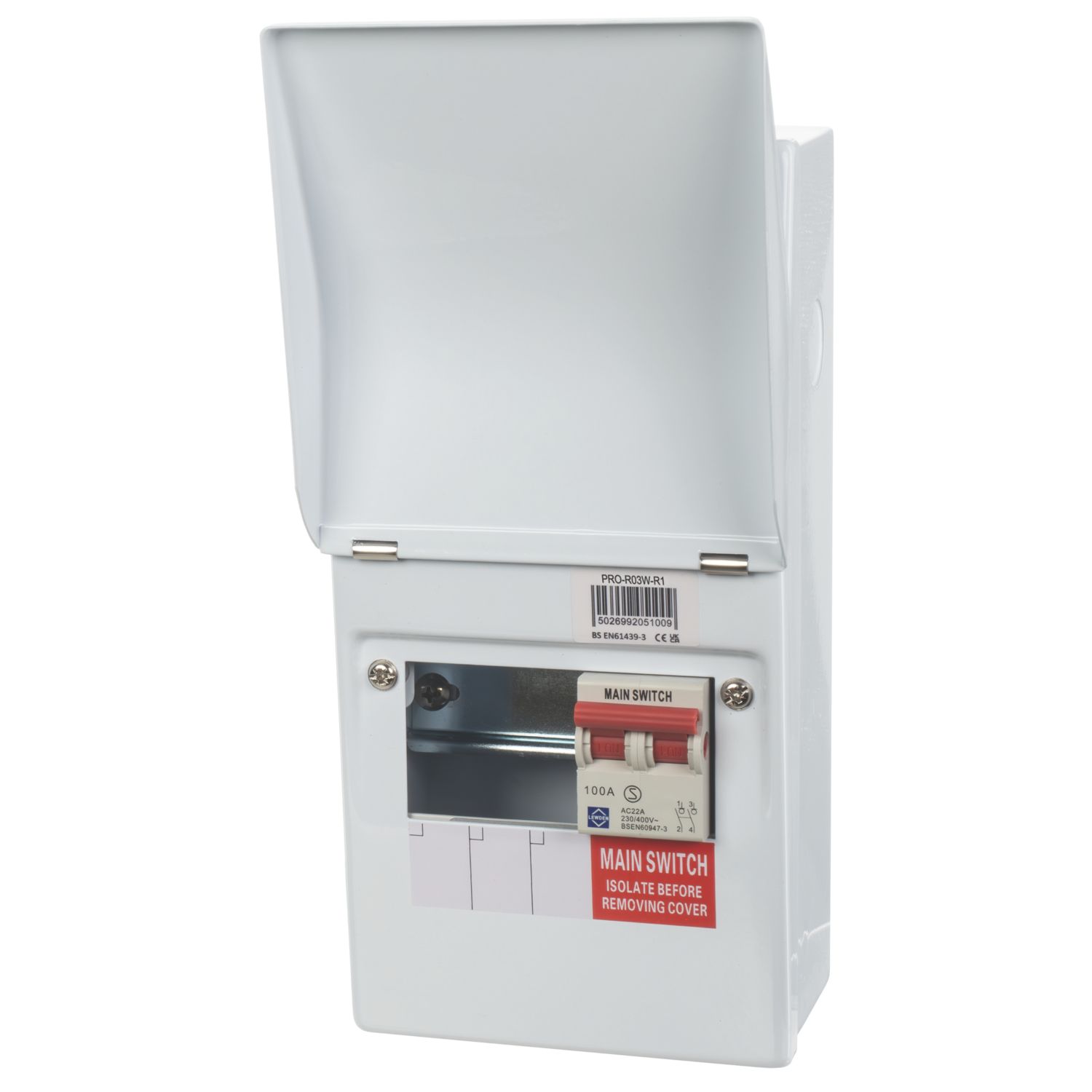 Lewden PRO-R03W-R1 5-Module 3-Way Part-Populated High Integrity Main Switch Consumer Unit (636AF)