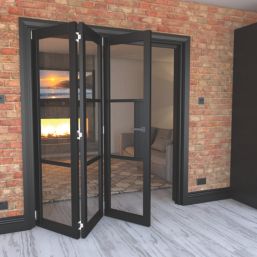 Green & Taylor Heritage 3-Door 1-Clear Light Primed Black Wooden Traditional Internal Bi-Fold Door 2060mm x 1794mm