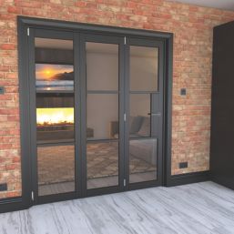 Green & Taylor Heritage 3-Door 1-Clear Light Primed Black Wooden Traditional Internal Bi-Fold Door 2060mm x 1794mm