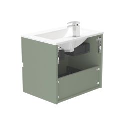Newland  Double Drawer Wall-Mounted Vanity Unit with Basin Matt Sage Green 600mm x 450mm x 540mm