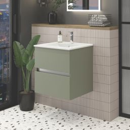 Newland  Double Drawer Wall-Mounted Vanity Unit with Basin Matt Sage Green 600mm x 450mm x 540mm