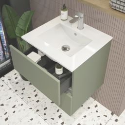 Newland  Double Drawer Wall-Mounted Vanity Unit with Basin Matt Sage Green 600mm x 450mm x 540mm