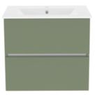 Newland  Double Drawer Wall-Mounted Vanity Unit with Basin Matt Sage Green 600mm x 450mm x 540mm