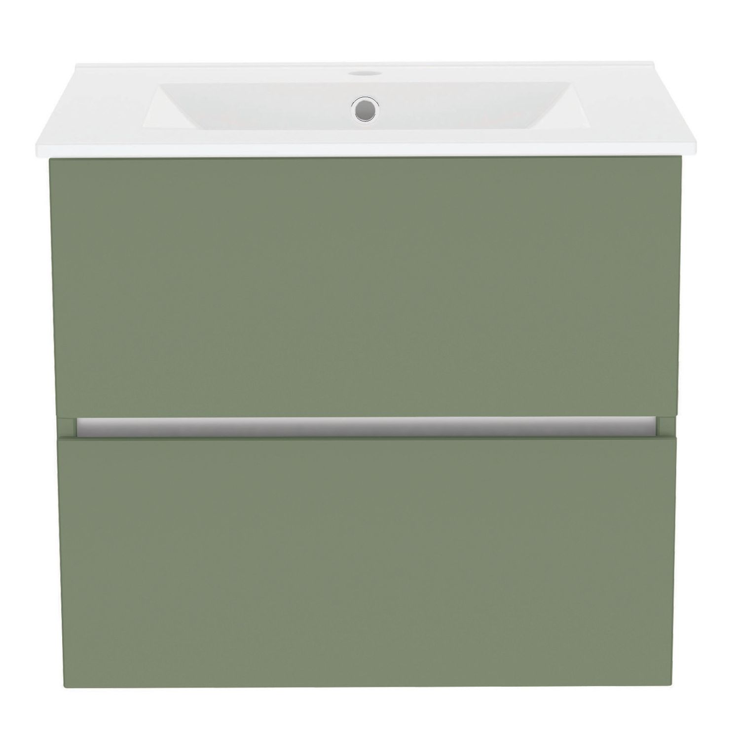 Newland Double Drawer Wall-Mounted Vanity Unit with Basin Matt Sage Green 600mm x 450mm x 540mm (636RN)