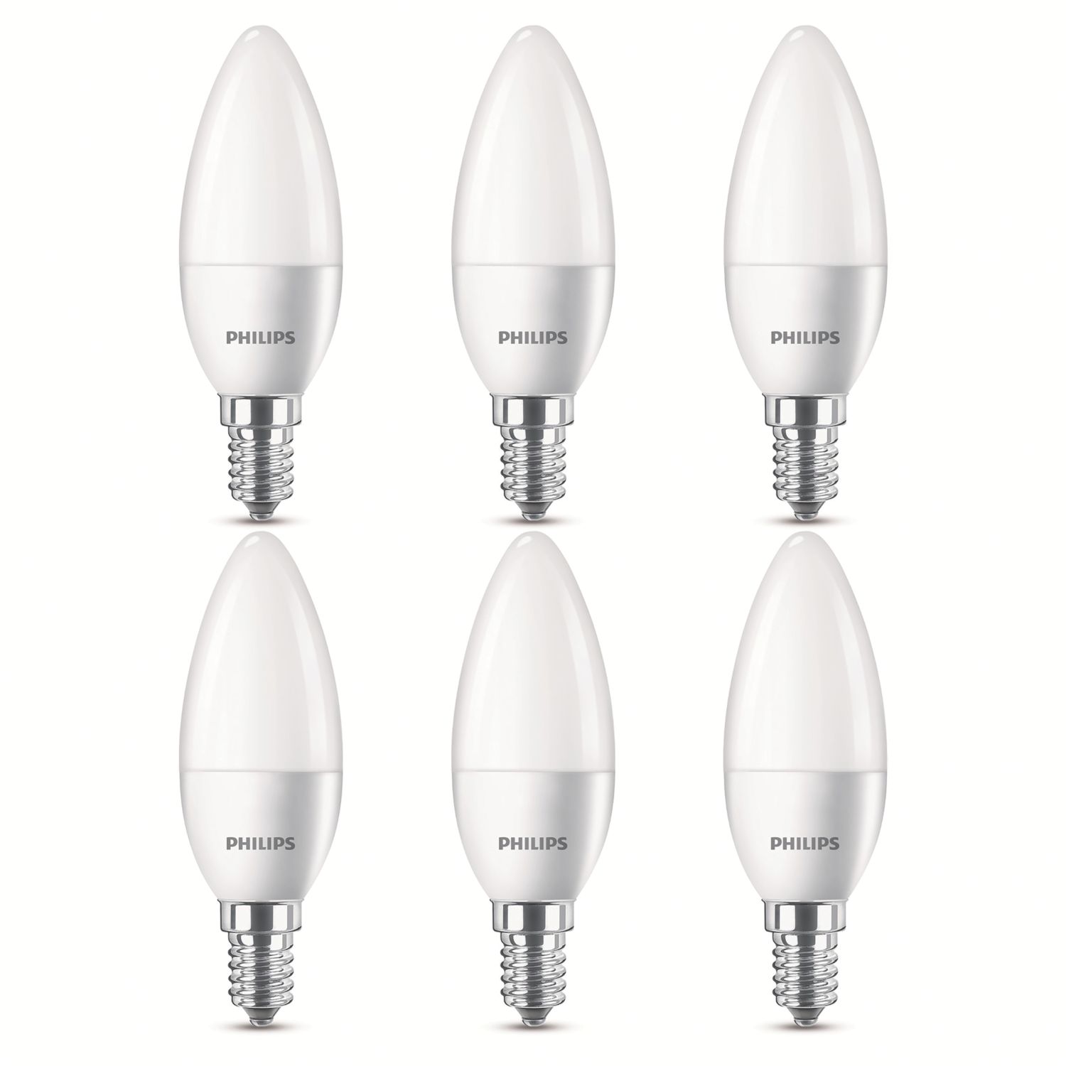 Philips E27 Candle LED Light Bulb 470lm 4.9W 6 Pack (637JC)
