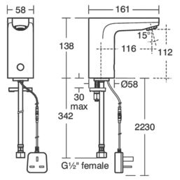 Armitage Shanks Sensorflow Wave Mains-Powered 138mm Chrome Mono Basin Mixer Tap
