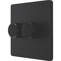 British General Evolve 2-Gang 2-Way LED Trailing Edge Double Push Dimmer with Rotary Control  Matt Black with Black Inserts