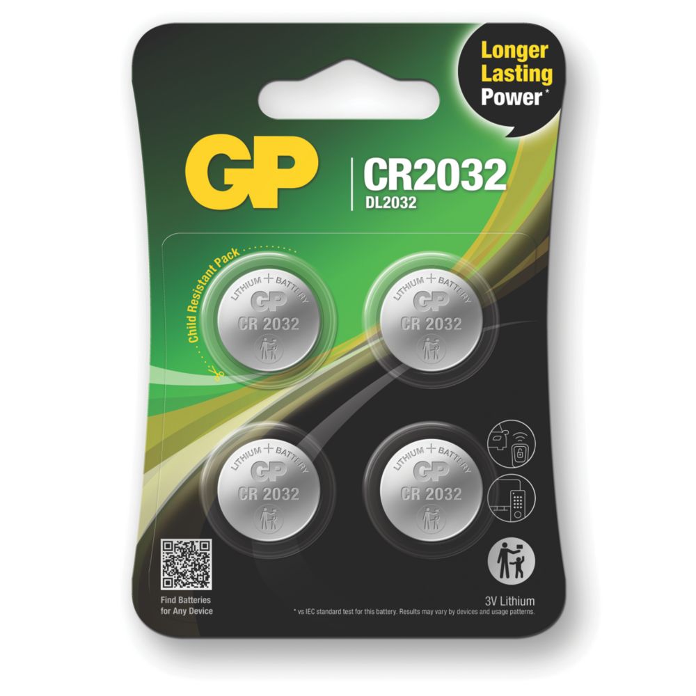 GP Batteries CR2032 Coin Cell Batteries 4 Pack Screwfix