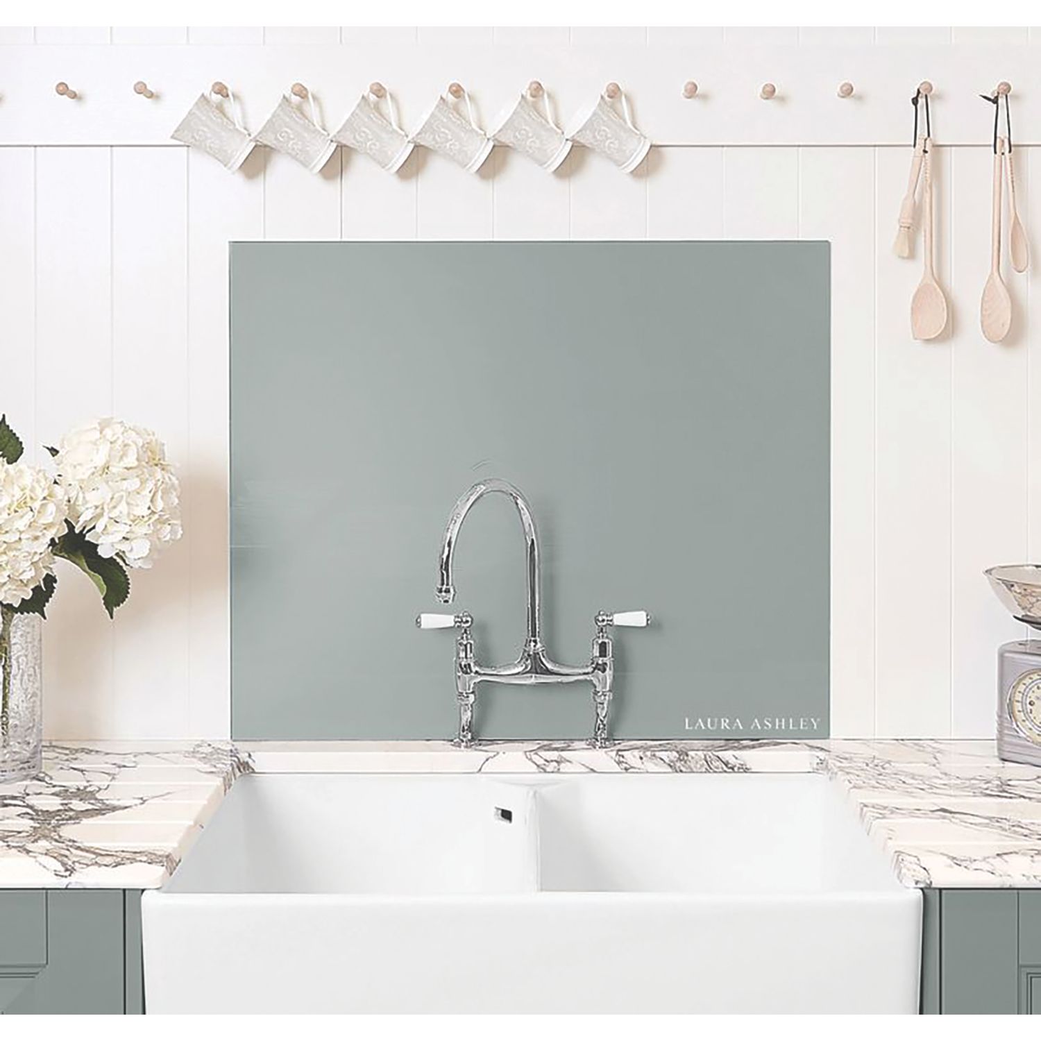 Laura Ashley Mineral Grey Self-Adhesive Glass Kitchen Splashback 900mm x 750mm x 6mm (637RX)