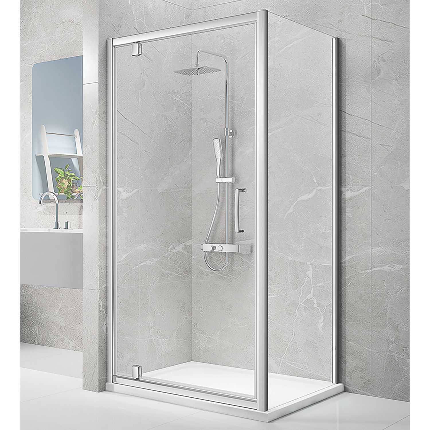 Triton Neo Eight Framed Square Pivot Door Shower Enclosure Chrome 800mm x 800mm x 1900mm (637TK)